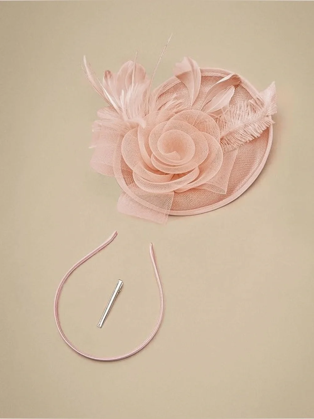 Kentucky Derby Hat Fascinator | Sinamay Floral Feather Cocktail Headpiece Peachy